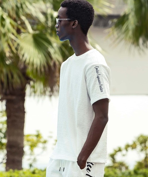 【セール】1PIU1UGUALE3 RELAX(ウノピゥウノウグァーレトレ リラックス)クレープニットロゴ半袖Tシャツ（Tシャツ/カットソー）｜1PIU1UGUALE3 RELAX （ウノピゥウノウグァーレトレ リラックス）