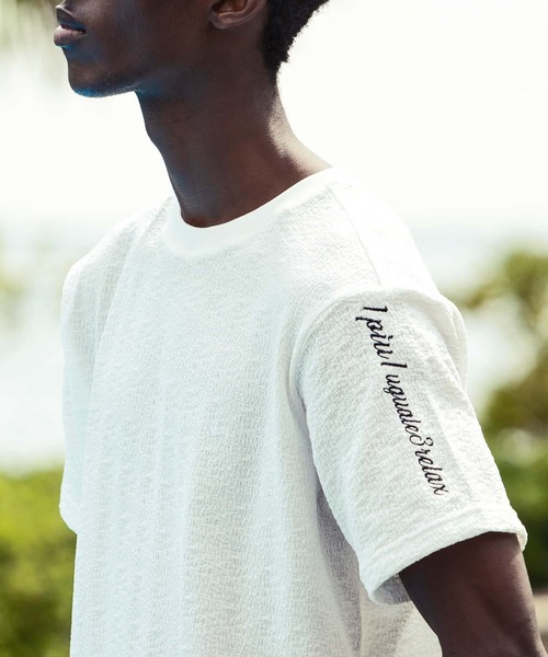 【セール】1PIU1UGUALE3 RELAX(ウノピゥウノウグァーレトレ リラックス)クレープニットロゴ半袖Tシャツ（Tシャツ/カットソー）｜1PIU1UGUALE3 RELAX （ウノピゥウノウグァーレトレ リラックス）