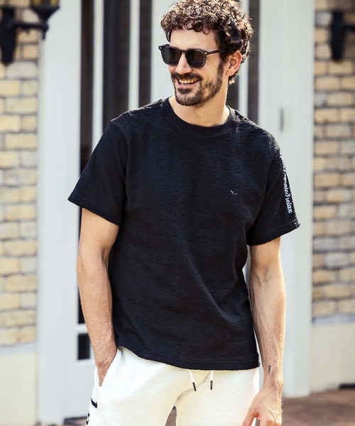 【セール】1PIU1UGUALE3 RELAX(ウノピゥウノウグァーレトレ リラックス)クレープニットロゴ半袖Tシャツ（Tシャツ/カットソー）｜1PIU1UGUALE3 RELAX （ウノピゥウノウグァーレトレ リラックス）