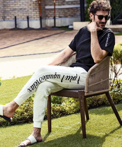 【セール】1PIU1UGUALE3 RELAX(ウノピゥウノウグァーレトレ リラックス)クレープニットロゴ半袖Tシャツ（Tシャツ/カットソー）｜1PIU1UGUALE3 RELAX （ウノピゥウノウグァーレトレ リラックス）