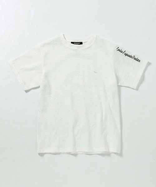 【セール】1PIU1UGUALE3 RELAX(ウノピゥウノウグァーレトレ リラックス)クレープニットロゴ半袖Tシャツ（Tシャツ/カットソー）｜1PIU1UGUALE3 RELAX （ウノピゥウノウグァーレトレ リラックス）