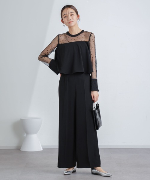 セール】フロッキードットチュールセットアップ（パンツドレス）｜nano  