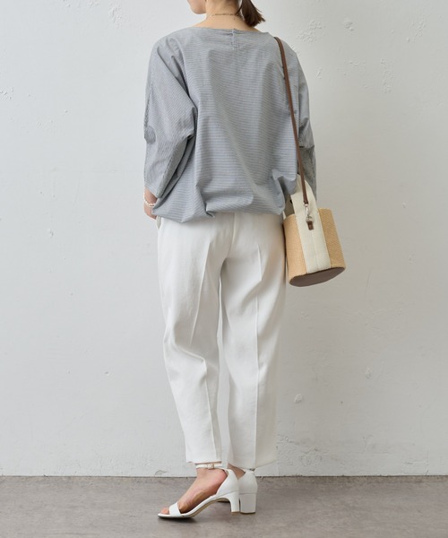 BEARDSLEY（ビアズリー）の「シャツまで畏まらず、Tシャツみたいにカジュアルじゃない/ボーダーシャツTシャツ（シャツ/ブラウス・レディース・ベージュ/グレー・FREE）」の14枚目の写真