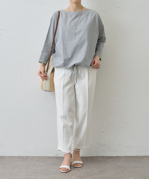 BEARDSLEY（ビアズリー）の「シャツまで畏まらず、Tシャツみたいにカジュアルじゃない/ボーダーシャツTシャツ（シャツ/ブラウス・レディース・ベージュ/グレー・FREE）」の15枚目の写真