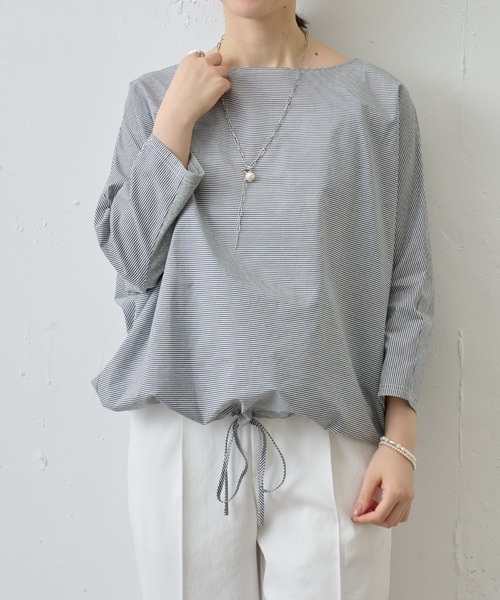BEARDSLEY（ビアズリー）の「シャツまで畏まらず、Tシャツみたいにカジュアルじゃない/ボーダーシャツTシャツ（シャツ/ブラウス・レディース・ベージュ/グレー・FREE）」の16枚目の写真