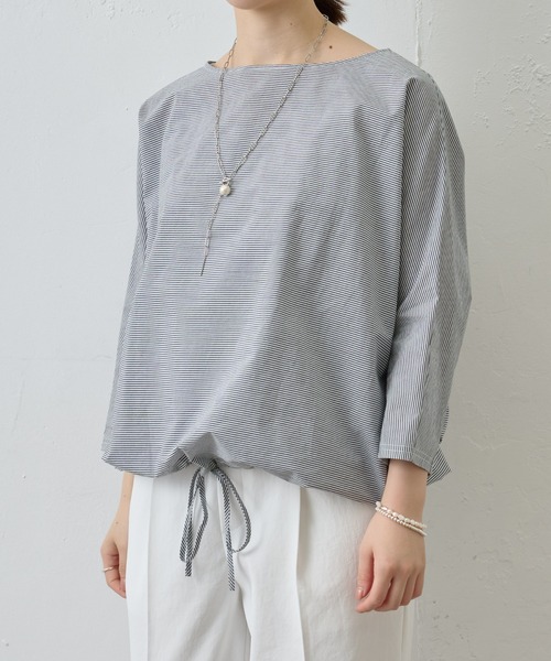 BEARDSLEY（ビアズリー）の「シャツまで畏まらず、Tシャツみたいにカジュアルじゃない/ボーダーシャツTシャツ（シャツ/ブラウス・レディース・ベージュ/グレー・FREE）」の17枚目の写真