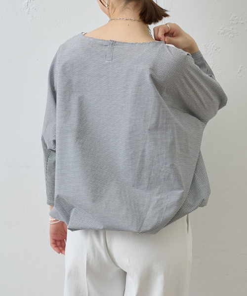 BEARDSLEY（ビアズリー）の「シャツまで畏まらず、Tシャツみたいにカジュアルじゃない/ボーダーシャツTシャツ（シャツ/ブラウス・レディース・ベージュ/グレー・FREE）」の18枚目の写真