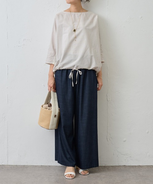 BEARDSLEY（ビアズリー）の「シャツまで畏まらず、Tシャツみたいにカジュアルじゃない/ボーダーシャツTシャツ（シャツ/ブラウス・レディース・ベージュ/グレー・FREE）」の3枚目の写真