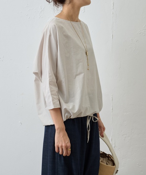 BEARDSLEY（ビアズリー）の「シャツまで畏まらず、Tシャツみたいにカジュアルじゃない/ボーダーシャツTシャツ（シャツ/ブラウス・レディース・ベージュ/グレー・FREE）」の10枚目の写真