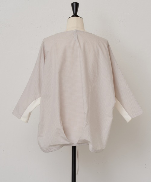 BEARDSLEY（ビアズリー）の「シャツまで畏まらず、Tシャツみたいにカジュアルじゃない/ボーダーシャツTシャツ（シャツ/ブラウス・レディース・ベージュ/グレー・FREE）」の21枚目の写真