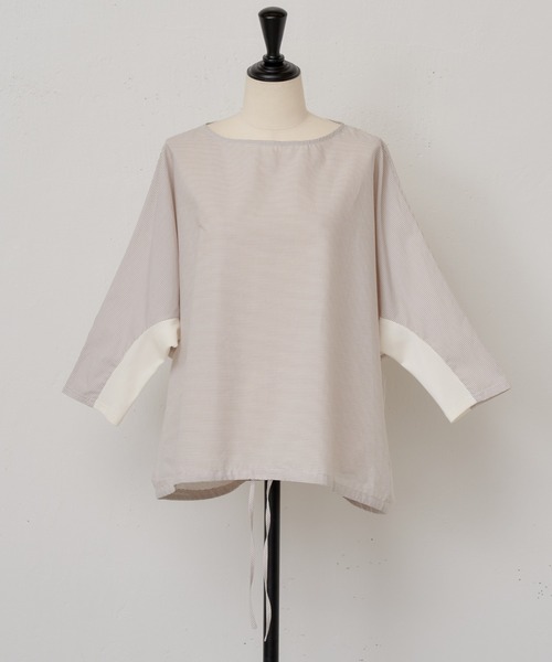 BEARDSLEY（ビアズリー）の「シャツまで畏まらず、Tシャツみたいにカジュアルじゃない/ボーダーシャツTシャツ（シャツ/ブラウス・レディース・ベージュ/グレー・FREE）」の19枚目の写真