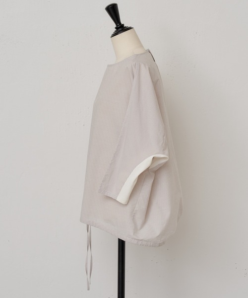 BEARDSLEY（ビアズリー）の「シャツまで畏まらず、Tシャツみたいにカジュアルじゃない/ボーダーシャツTシャツ（シャツ/ブラウス・レディース・ベージュ/グレー・FREE）」の20枚目の写真