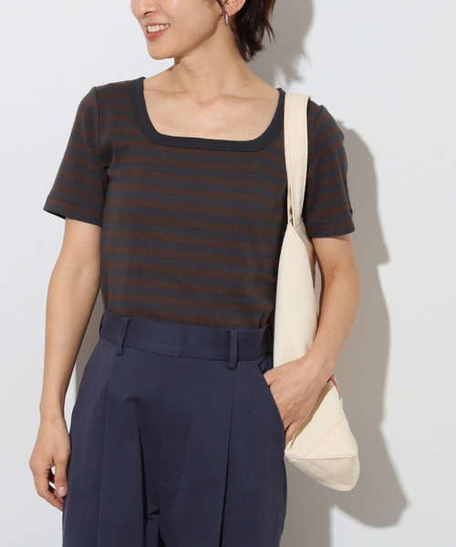 MILLER（ミラー）の「別注【MILLER/ミラー】*RELUME スクエアネック S/S TEE：Tシャツ（Tシャツ/カットソー・レディース・ブラック/ブラックミックス/ネイビー・FREE）」の3枚目の写真