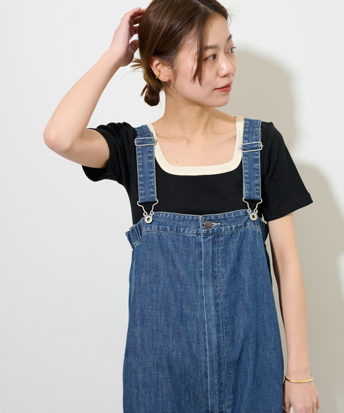 MILLER（ミラー）の「別注【MILLER/ミラー】*RELUME スクエアネック S/S TEE：Tシャツ（Tシャツ/カットソー・レディース・ブラック/ブラックミックス/ネイビー・FREE）」の4枚目の写真