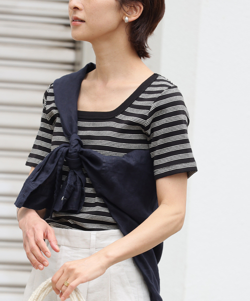 MILLER（ミラー）の「別注【MILLER/ミラー】*RELUME スクエアネック S/S TEE：Tシャツ（Tシャツ/カットソー・レディース・ブラック/ブラックミックス/ネイビー・FREE）」の14枚目の写真