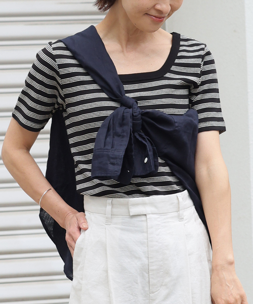 MILLER（ミラー）の「別注【MILLER/ミラー】*RELUME スクエアネック S/S TEE：Tシャツ（Tシャツ/カットソー・レディース・ブラック/ブラックミックス/ネイビー・FREE）」の16枚目の写真