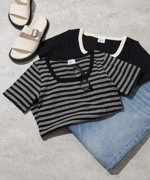 MILLER（ミラー）の「別注【MILLER/ミラー】*RELUME スクエアネック S/S TEE：Tシャツ（Tシャツ/カットソー・レディース・ブラック/ブラックミックス/ネイビー・FREE）」の19枚目の写真