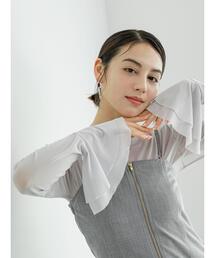 袖フレアシアーカットチュールTOPS