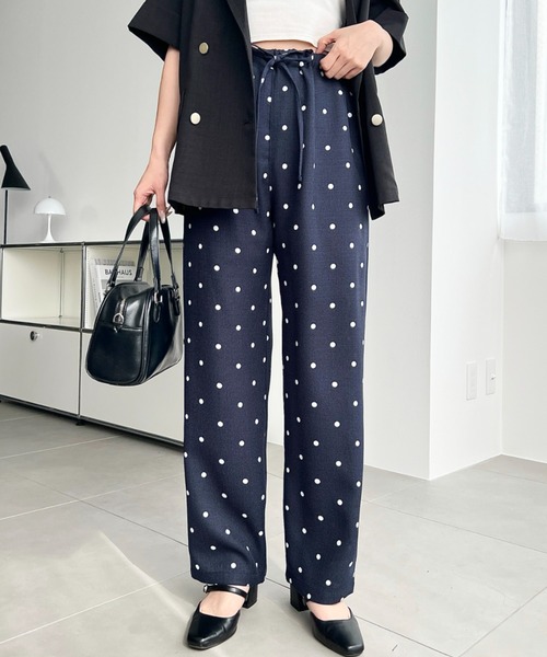 moment+（モーメントプラス）の「リネンライクドットプリントウエストリボンパンツ（その他パンツ・レディース・ベージュ/ブラック/ネイビー・L/M）」の3枚目の写真