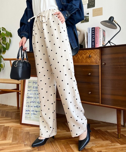 moment+（モーメントプラス）の「リネンライクドットプリントウエストリボンパンツ（その他パンツ・レディース・ベージュ/ブラック/ネイビー・L/M）」の15枚目の写真