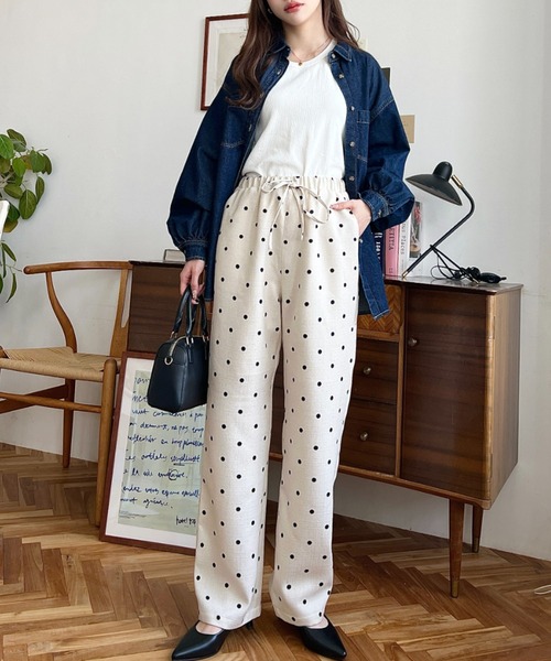 moment+（モーメントプラス）の「リネンライクドットプリントウエストリボンパンツ（その他パンツ・レディース・ベージュ/ブラック/ネイビー・L/M）」の16枚目の写真