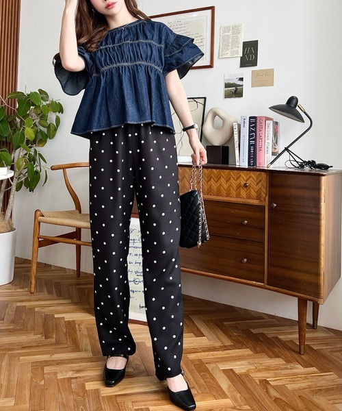 moment+（モーメントプラス）の「リネンライクドットプリントウエストリボンパンツ（その他パンツ・レディース・ベージュ/ブラック/ネイビー・L/M）」の21枚目の写真