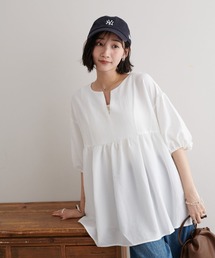 【新色追加!/WEB限定】キーネックペプラムブラウス