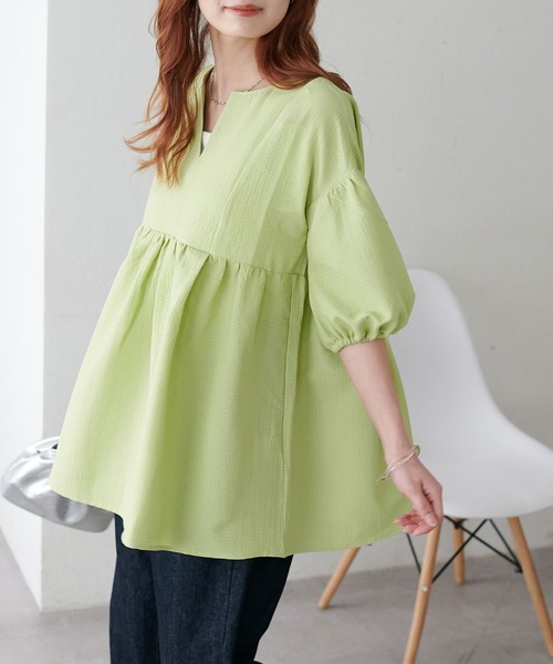 新色追加!/WEB限定】キーネックペプラムブラウス（シャツ/ブラウス