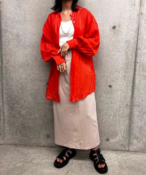 byYOUANCE（バイユアンス）の「ﾊﾞﾝﾄﾞｰｶﾗｰｼｱｰｼｬﾂ（シャツ/ブラウス・レディース・アイボリー/ブラック/オレンジ・FREE）」の5枚目の写真