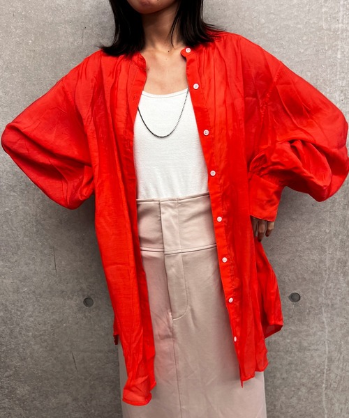 byYOUANCE（バイユアンス）の「ﾊﾞﾝﾄﾞｰｶﾗｰｼｱｰｼｬﾂ（シャツ/ブラウス・レディース・アイボリー/ブラック/オレンジ・FREE）」の6枚目の写真