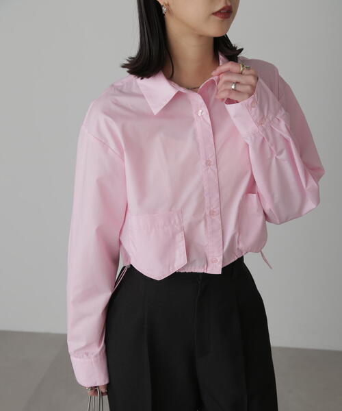 FREE'S MART（フリーズマート）の「◇裾ドロストショート丈シャツ（シャツ/ブラウス・レディース・ピンク/ブルー系その他/ホワイト・FREE）」の5枚目の写真