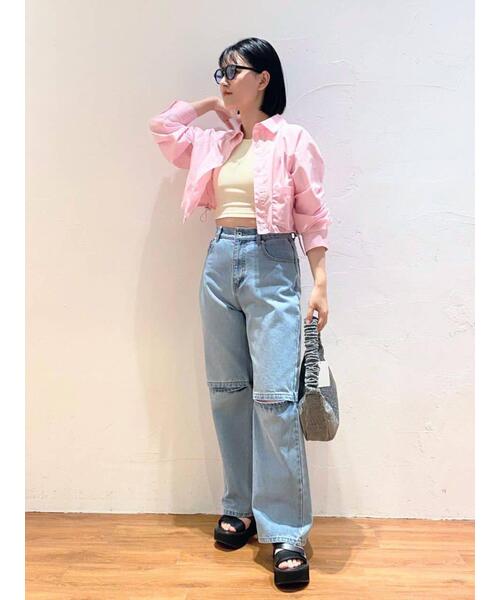 FREE'S MART（フリーズマート）の「◇裾ドロストショート丈シャツ（シャツ/ブラウス・レディース・ピンク/ブルー系その他/ホワイト・FREE）」の7枚目の写真