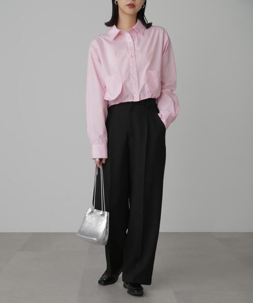 FREE'S MART（フリーズマート）の「◇裾ドロストショート丈シャツ（シャツ/ブラウス・レディース・ピンク/ブルー系その他/ホワイト・FREE）」の9枚目の写真