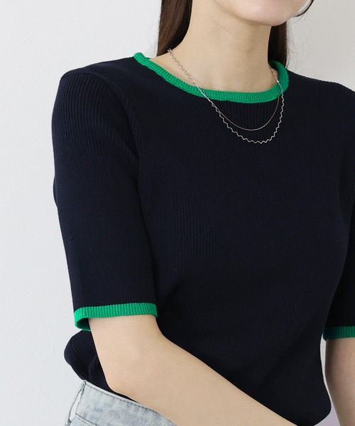 BLUEEAST（ブルーイースト）の「バイカラーリブニット（ニット/セーター・レディース・ベージュ/ネイビー/オフホワイト/グレー/ベージュ系・MEDIUM）」の10枚目の写真