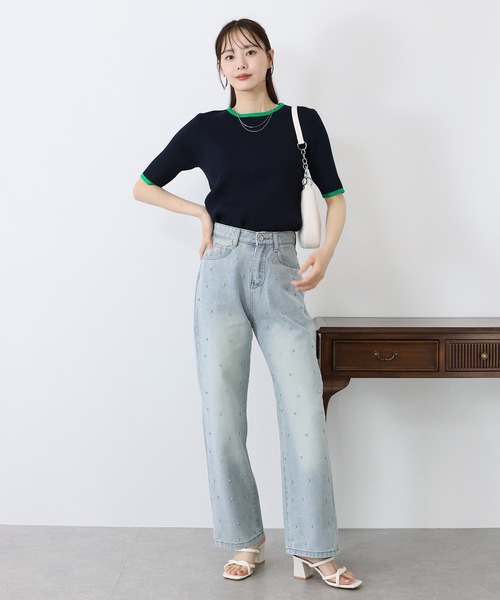 BLUEEAST（ブルーイースト）の「バイカラーリブニット（ニット/セーター・レディース・ベージュ/ネイビー/オフホワイト/グレー/ベージュ系・MEDIUM）」の11枚目の写真