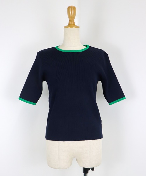 BLUEEAST（ブルーイースト）の「バイカラーリブニット（ニット/セーター・レディース・ベージュ/ネイビー/オフホワイト/グレー/ベージュ系・MEDIUM）」の12枚目の写真