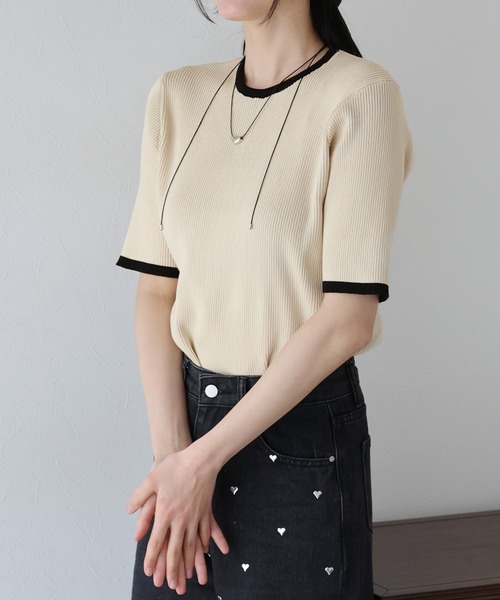 BLUEEAST（ブルーイースト）の「バイカラーリブニット（ニット/セーター・レディース・ベージュ/ネイビー/オフホワイト/グレー/ベージュ系・MEDIUM）」の19枚目の写真