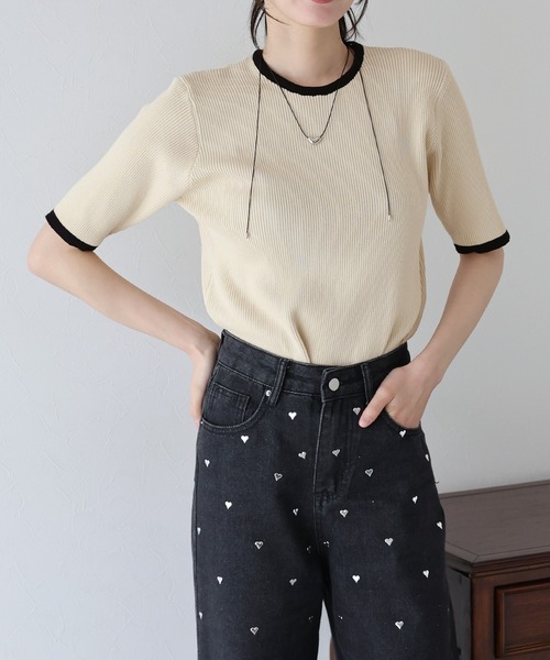 BLUEEAST（ブルーイースト）の「バイカラーリブニット（ニット/セーター・レディース・ベージュ/ネイビー/オフホワイト/グレー/ベージュ系・MEDIUM）」の20枚目の写真