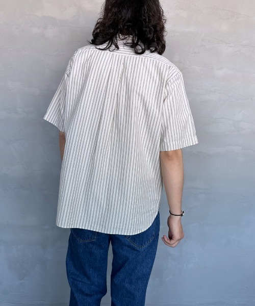 DANTON シャツ 青ストライプ コットン 38半袖 DANTON（ダントン）の「[DANTON/ダントン] コットンリネン