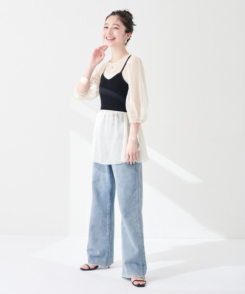 natural couture(ナチュラルクチュール)の「シアー楊柳ブラウス+ニットビスチェSET(シャツ/ブラウス・レディース・ラベンダー/ベージュ/アイボリー・FREE)」の12枚目の写真