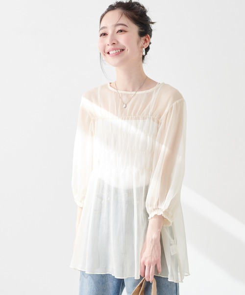 natural couture(ナチュラルクチュール)の「シアー楊柳ブラウス+ニットビスチェSET(シャツ/ブラウス・レディース・ラベンダー/ベージュ/アイボリー・FREE)」の14枚目の写真