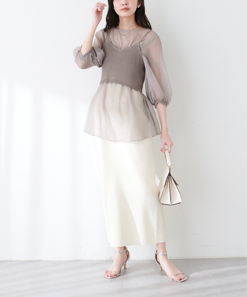 natural couture(ナチュラルクチュール)の「シアー楊柳ブラウス+ニットビスチェSET(シャツ/ブラウス・レディース・ラベンダー/ベージュ/アイボリー・FREE)」の22枚目の写真