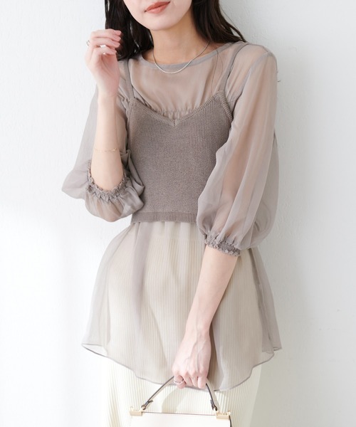 natural couture(ナチュラルクチュール)の「シアー楊柳ブラウス+ニットビスチェSET(シャツ/ブラウス・レディース・ラベンダー/ベージュ/アイボリー・FREE)」の21枚目の写真