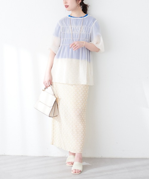 natural couture(ナチュラルクチュール)の「シアー楊柳ブラウス+ニットビスチェSET(シャツ/ブラウス・レディース・ラベンダー/ベージュ/アイボリー・FREE)」の18枚目の写真