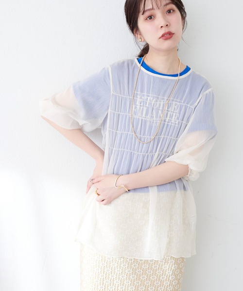 natural couture(ナチュラルクチュール)の「シアー楊柳ブラウス+ニットビスチェSET(シャツ/ブラウス・レディース・ラベンダー/ベージュ/アイボリー・FREE)」の17枚目の写真