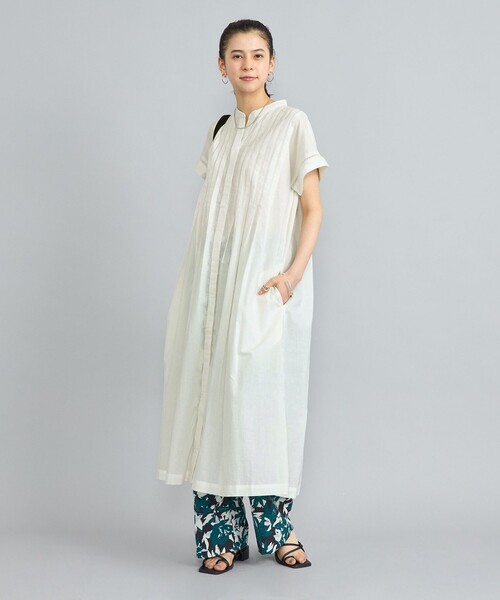 coen（コーエン）の「MARKET（マーケット）フロントタックワンピース（シャツワンピース・レディース・ライム/オフホワイト/ダークグレー・M/L）」の2枚目の写真