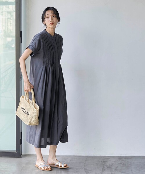 coen（コーエン）の「MARKET（マーケット）フロントタックワンピース（シャツワンピース・レディース・ライム/オフホワイト/ダークグレー・M/L）」の5枚目の写真