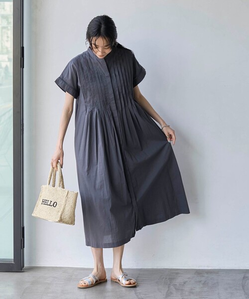 coen（コーエン）の「MARKET（マーケット）フロントタックワンピース（シャツワンピース・レディース・ライム/オフホワイト/ダークグレー・M/L）」の7枚目の写真