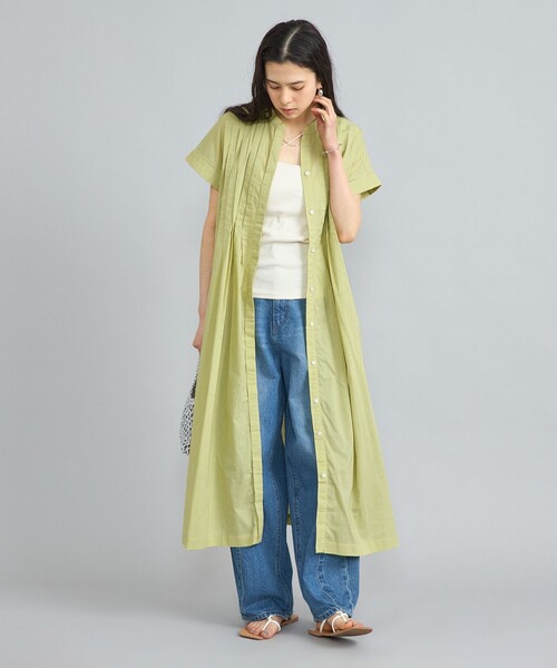 coen（コーエン）の「MARKET（マーケット）フロントタックワンピース（シャツワンピース・レディース・ライム/オフホワイト/ダークグレー・M/L）」の8枚目の写真