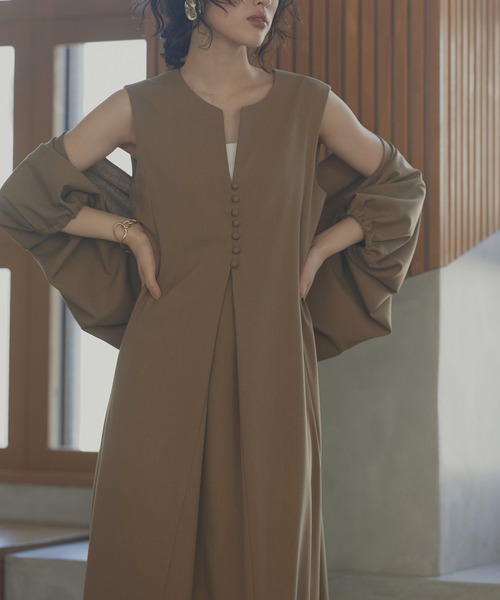 RUIRUE BOUTIQUE(ルイルエブティック)の「洗える3WAYボレロ&フレアロング丈ワンピースセット リゾート(ワンピース・レディース・カーキブラウン/イエロー/ブラック/グレイッシュベージュ/アイボリー/チャコールグレー/ネイビー・LL/L/M/S/3L)」の10枚目の写真